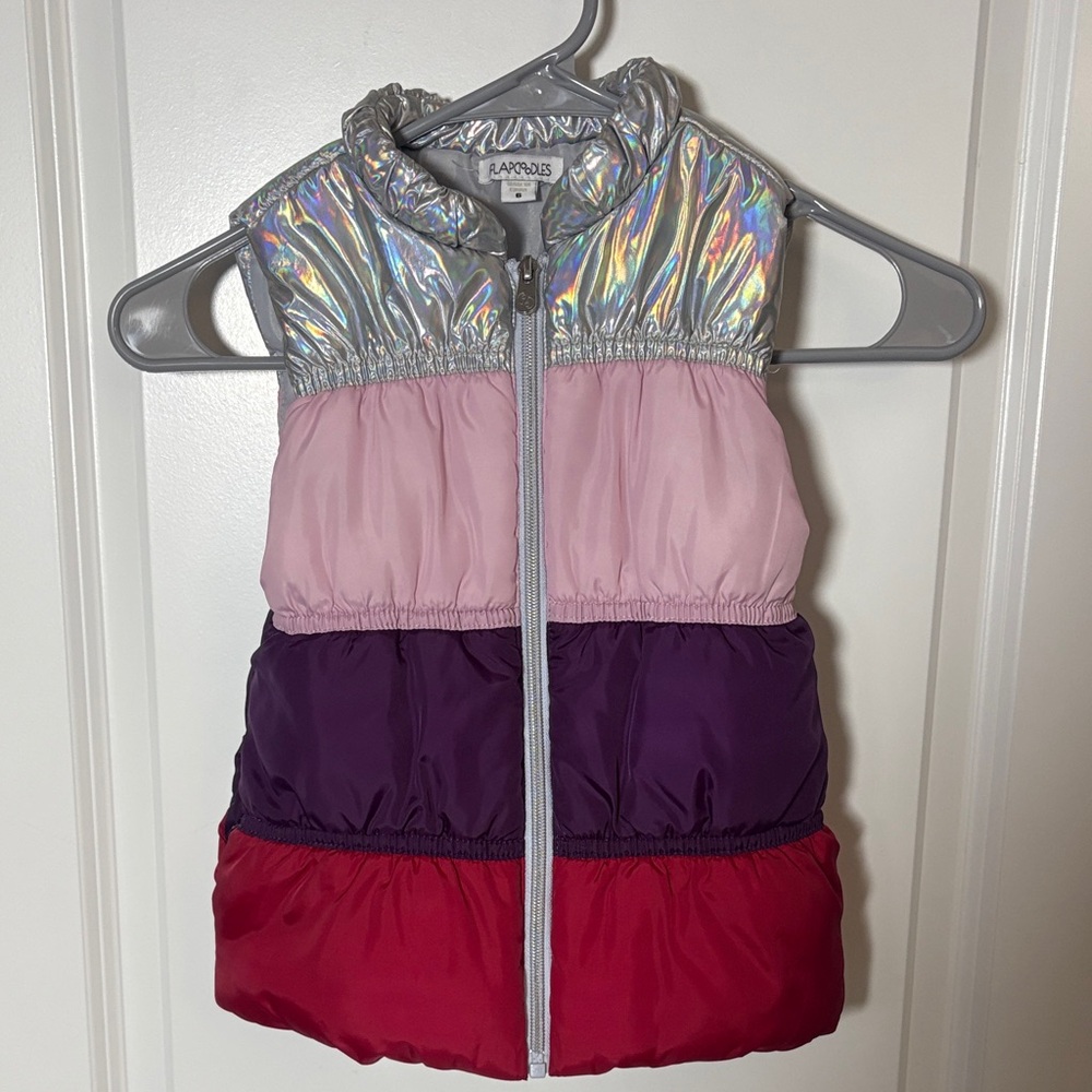 Flapdoodles Iridescent Silver Puffer Vest Jacket